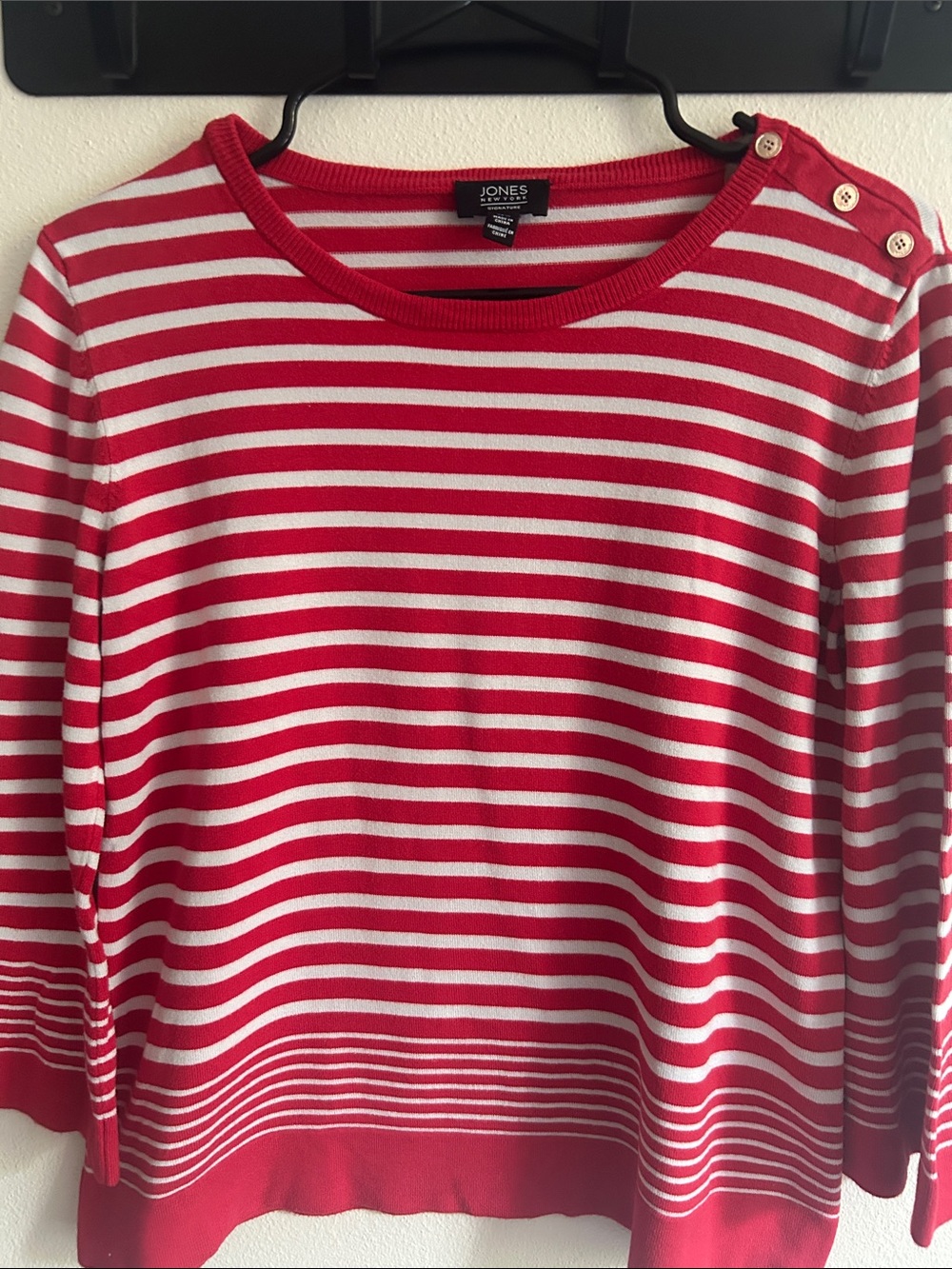 Classic Jones New York  M Red/White Striped Women's Knit Pullover  Sweater